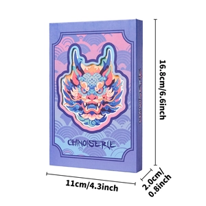 3D Chinese dragon tri-fold notebook with Chinoiserie style on vibrant blue background