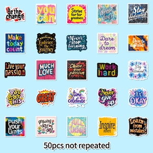 50pcs waterproof motivational English quote stickers for laptop and DIY decor