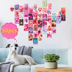 50-piece set of pink rose Valentine heart wall collage kits for cozy room decoration