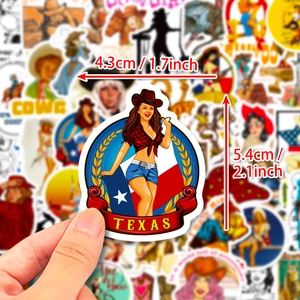 Set de 50 autocollants rétro cowgirl étanches avec motifs Texas pour gourdes et objets