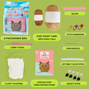 DIY crochet kit for beginners featuring a cute chubby lamb doll for backpacks