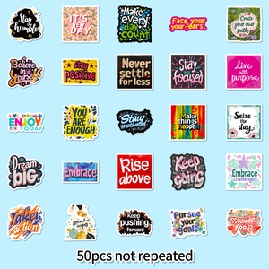 50pcs waterproof motivational English quote stickers for laptops and phone cases