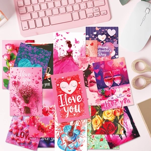 50pcs pink rose and heart Valentine's Day wall decor postcards for creative scrapbooking