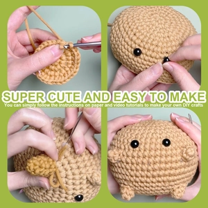 Detail showing the DIY crochet process for sheep dolls with step-by-step assembly images