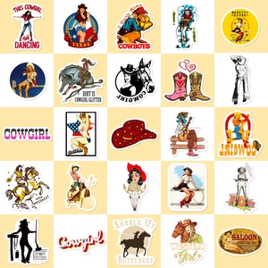 Lot de 50 autocollants rétro cow-girl imperméables pour scrapbooking et décoration
