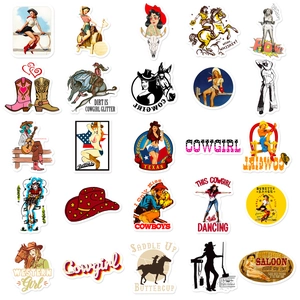 Lot de 25 stickers cow-girl rétro américains en PVC imperméable pour gobelets et ordinateurs