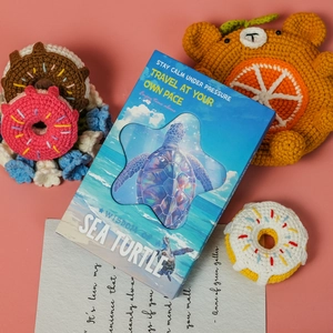 Blue Sea Turtle ocean wave hardcover tri-fold notebook gift set with cute crochet animals