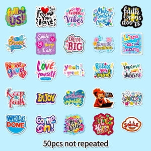 50pcs waterproof motivational English quote stickers for DIY scrapbooking and journal decor