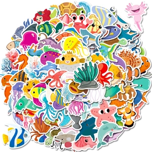 100 pcs colorful cartoon sea life stickers featuring octopus starfish and ocean animals
