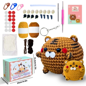 Kit uncinetto fai-da-te per due tigri con filato, strumenti e portachiavi in peluche