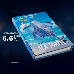 Detail of Wisdom of a Sea Turtle notebook cover with 6.6 inch height measurement