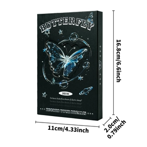Portable tri-fold liquid butterfly notebook featuring glowy blue butterfly cover art