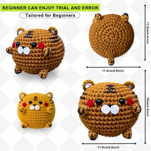 Kit uncinetto fai-da-te con due adorabili bambole amigurumi a tigre in marrone e giallo