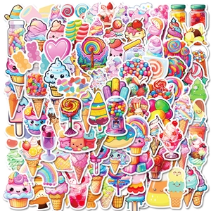Detailed spread of colorful candy and ice cream waterproof stickers for DIY decoration