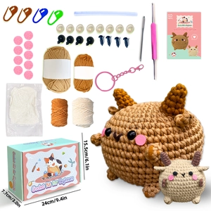 DIY crochet starter kit with two cute sheep dolls, colorful yarn, and complete tools
