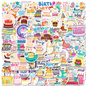 Set de 100 pegatinas de cumpleaños coloridas con tartas, globos y diseños de fiesta