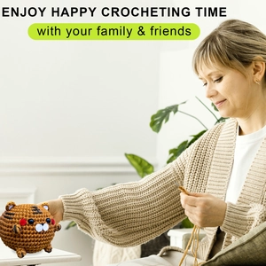 Détails du kit de crochet tigre DIY avec laine marron et outils dans un cadre cosy