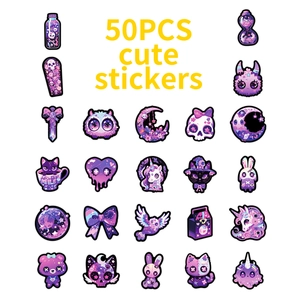 50pcs gothic purple aesthetic stickers featuring unicorns and moon for DIY decor