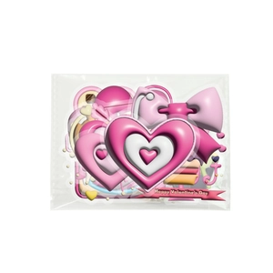 Waterproof 3D Valentine's Day stickers set with hearts and bows in clear packaging