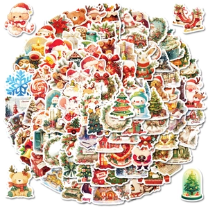 Détails de stickers de Noël imperméables avec motifs aquarelle de Père Noël et renne