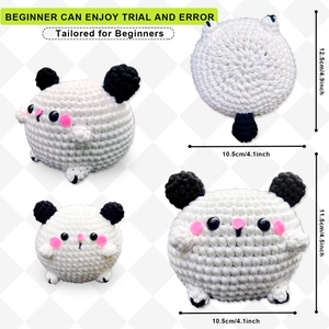 Kit crochet DIY pour deux adorables pandas en laine noire et blanche avec détails roses