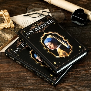 Vintage Girl with a Pearl Earring hardbound journal with gold foil detail and art motifs