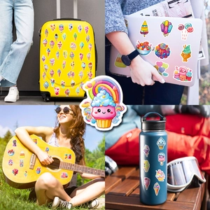 Variety of candy and ice cream waterproof stickers applied on laptops and luggage