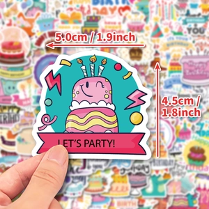 100 pegatinas de cumpleaños con pastel y texto Let's Party para decorar tarjetas DIY