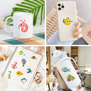 Cartoon ocean animal stickers applied on mug, phone case, laptop and water bottle