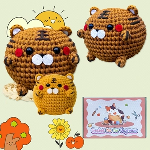 Kit per Uncinetto Tigre DIY per Principianti Set Amigurumi Animale Fatto a Mano Con Filato Uncinetto e Imbottitura per Arredo Casa Regalo