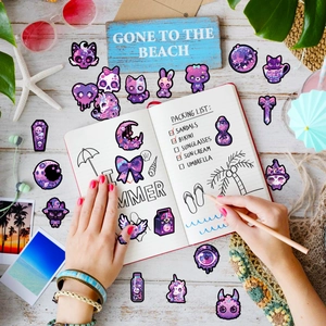 Set of 50 purple gothic aesthetic graffiti stickers for scrapbooking and DIY decoration
