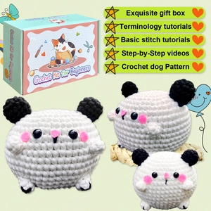 Kit De Crochet DIY Pour Débutants Poupée Peluche Chien Panda Mignonne Tricot Fait Main Avec Tutoriel Vidéo Fil Outils Cadeau