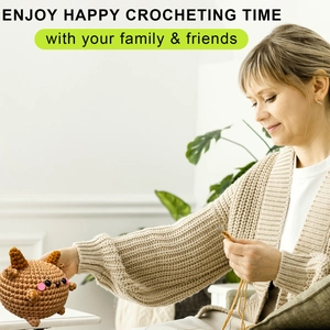 Close-up of handmade brown crochet sheep doll with detailed woven texture for DIY crafts