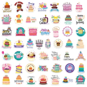 Set de 56 pegatinas de pasteles de cumpleaños para decoración de tarjetas DIY