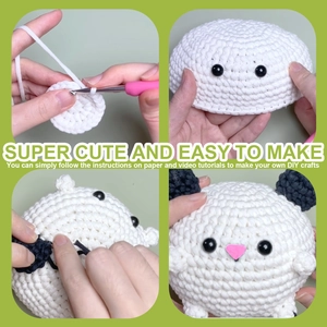 Détails du kit de crochet DIY pour chiot montrant le matériel et les étapes de création