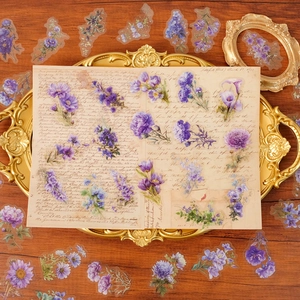 Purple Floral Waterproof PET Stickers For Scrapbooking DIY Journaling Lily Lavender Botanical Decorative Decals For Diary Album Notebook Stationery