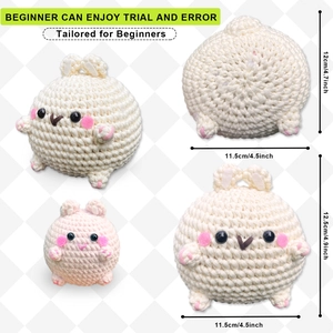DIY crochet bunny kit for beginners featuring white and pink plush rabbit handmade dolls
