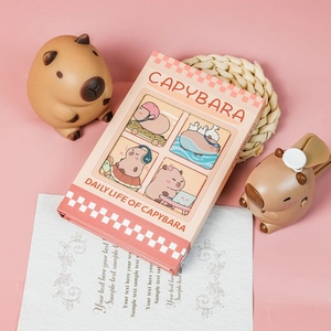 Pink Capybara trifold notebook set with cute cartoon illustrations and themed accessories