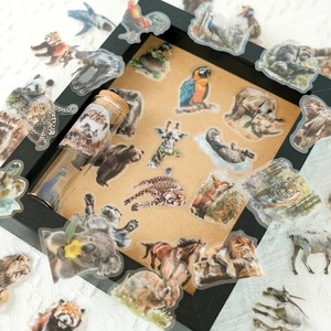 Realistische wilde dieren PET-stickers op glas en houten frame voor DIY-decoratie