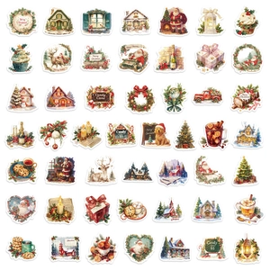 Lot de 49 autocollants de Noël étanches avec Père Noël, rennes et sapins festifs