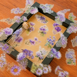 Dreamy purple flower PET stickers set with lavender and lilies for scrapbooking décor