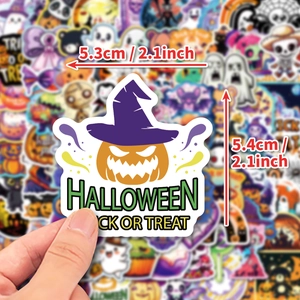 Waterproof Halloween pumpkin sticker with wizard hat and trick or treat text decoration