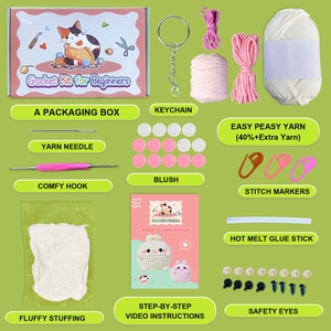 DIY crochet kit for cute rabbits set with ergonomic hook and premium milk cotton yarn