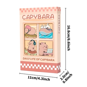 Pink Kapibara cartoon hardcover notebook with four-panel illustrations and dimensions