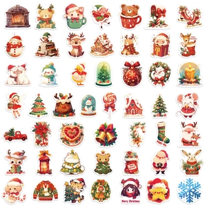 Lot de 100 autocollants de Noël imperméables avec Père Noël, élan et motifs festifs