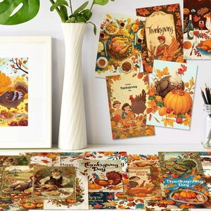 Thanksgiving wall decor set with maple leaves and pumpkin cards in warm autumn tones