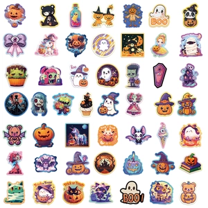Set of 100 colorful Halloween waterproof stickers featuring pumpkins, ghosts, and mummies