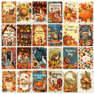 Set of 24 Harvest Season Thanksgiving wall cards with pumpkins and maple leaves decor