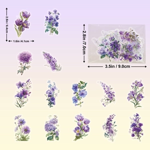 50pcs waterproof purple floral stickers set featuring lily and lavender for journaling