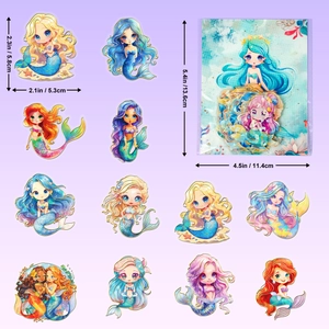 Detailed view of waterproof laser gold foil mermaid stickers with size dimensions